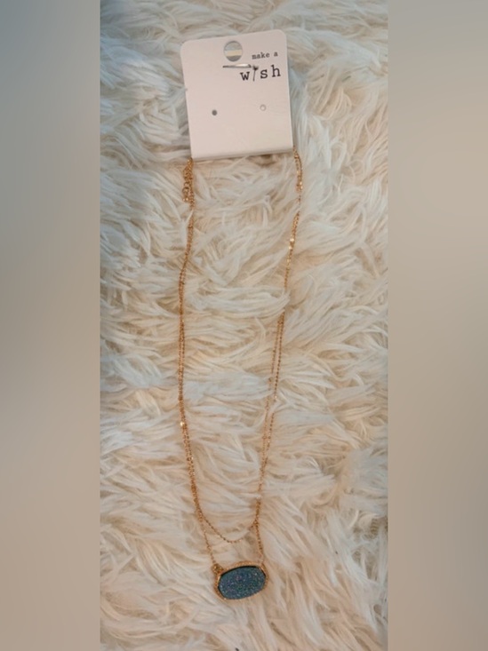 Jewelry - Teal Druzy pendant Gold Toned Layered Necklace  Make a Wish brand